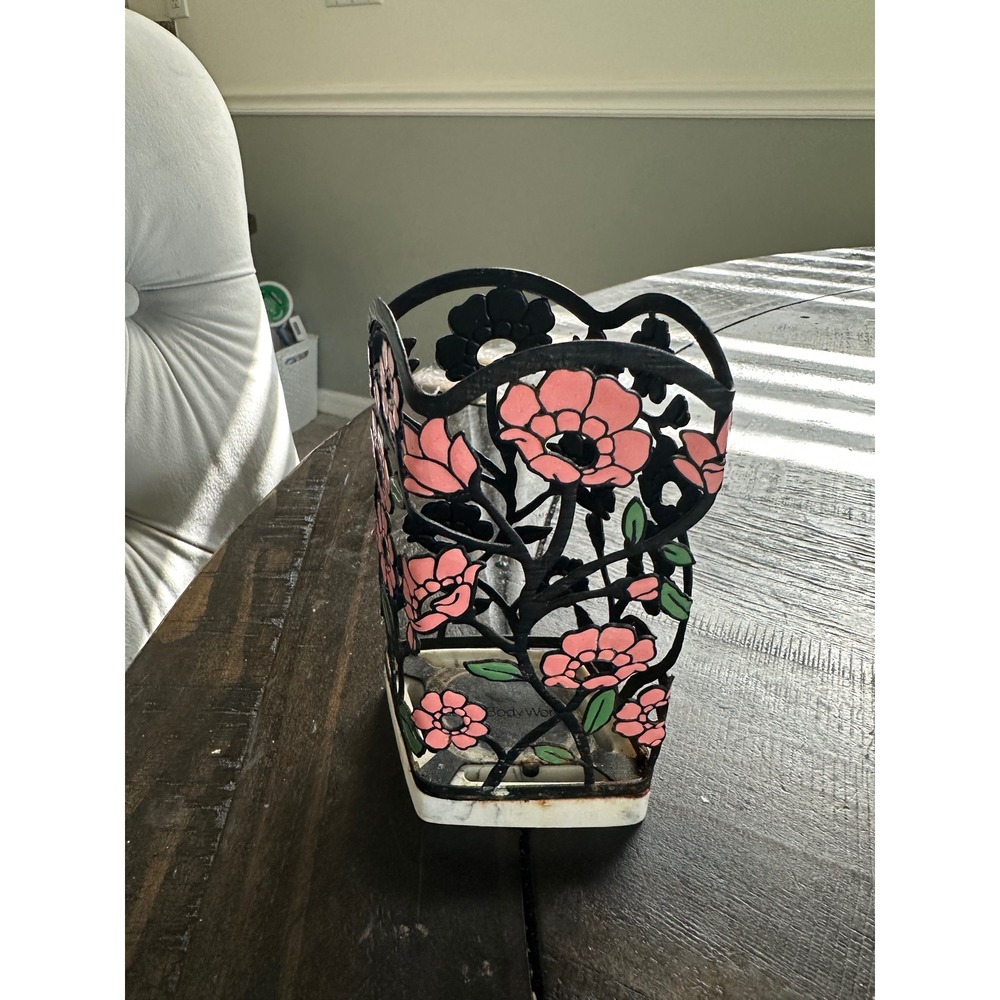 Bath & Body Works Pink Floral Metal Soap Sleeve Holder with Marble Base SD348